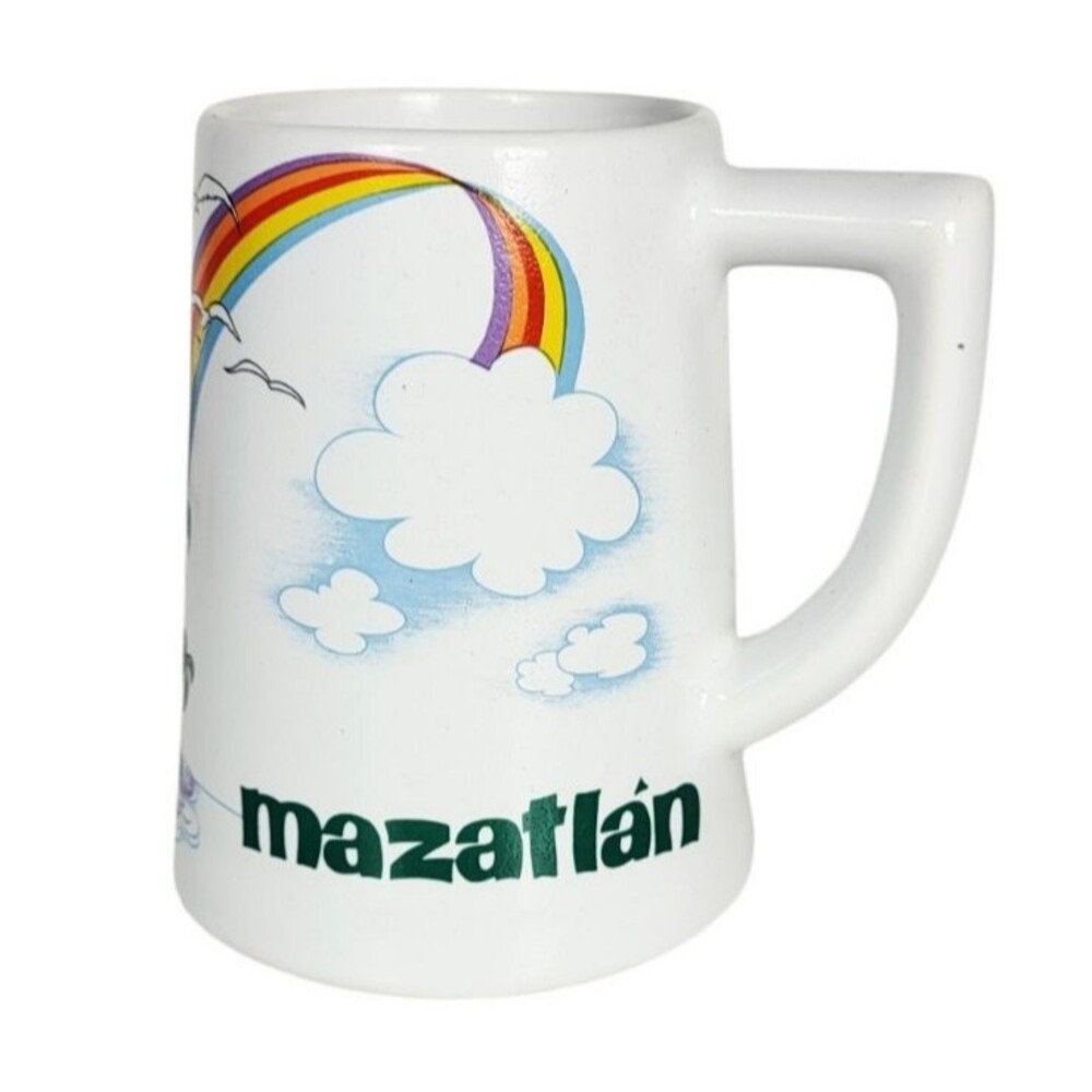 Vintage 80s Ceramic Mazatlán Rainbow Island Beach Palm Trees Coffee Tea Mug Cup